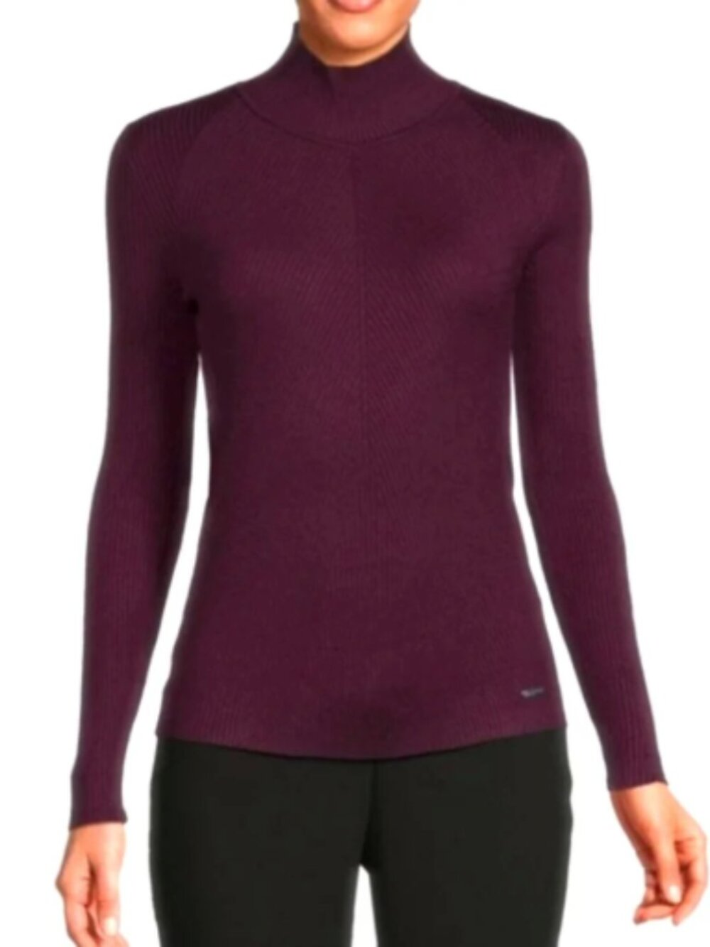 Calvin Klein Ribbed Mockneck Sweater Deep Plum Burgundy Large